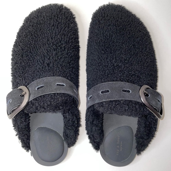 NWOB Rag & Bone Black Sherpa Slides - Picture 3 of 11